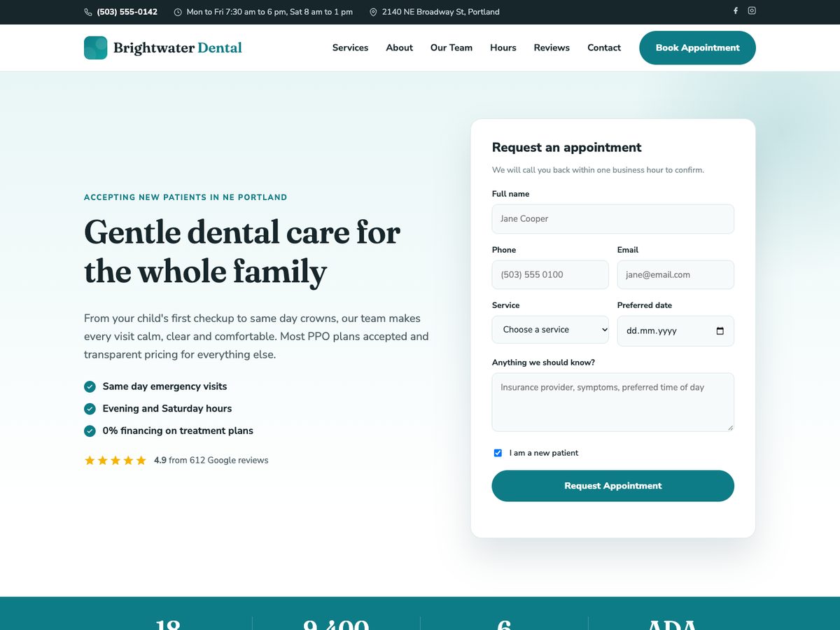 Original HTML page of a dental practice
